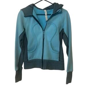 Lululemon Scuba Hoodie Blue Shhhh I'm Meditating Full Zip Stripe Side Thumbholes